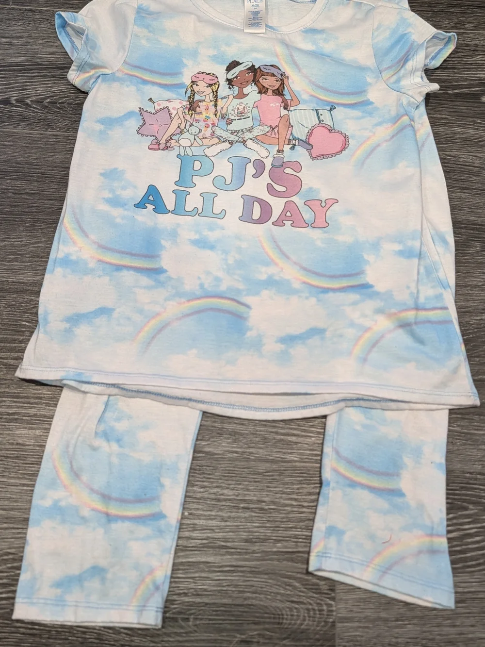 The Children's Place Blue and Pink Cloud & Rainbow PJ Set